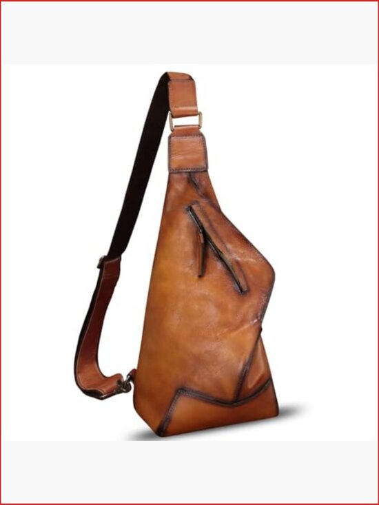 Vintage Full Grain Leather Sling Bag Crossbody Chest Daypack main image 4